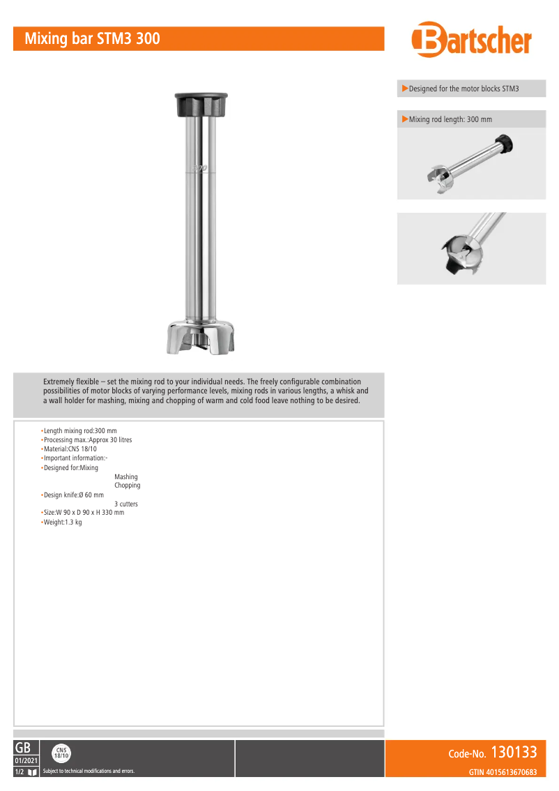 Page 1 de la notice Fiche technique Bartscher STM3 300