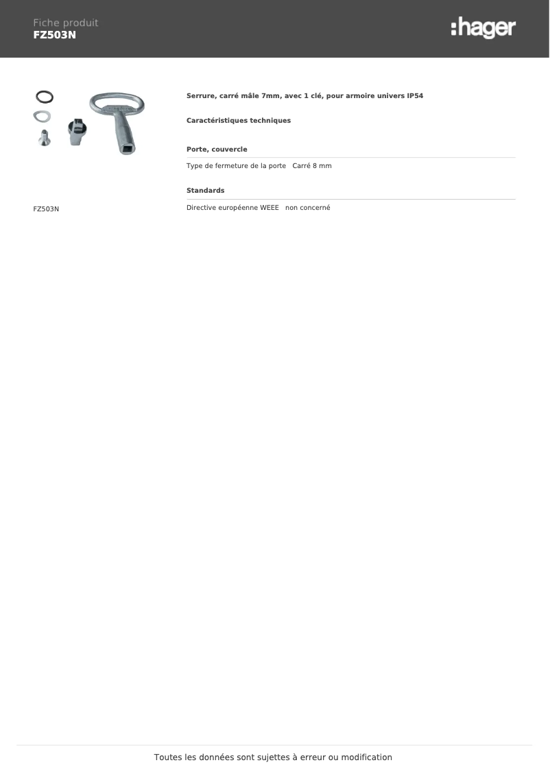 Page n°1 - Manuel utilisateur Hager FZ503N