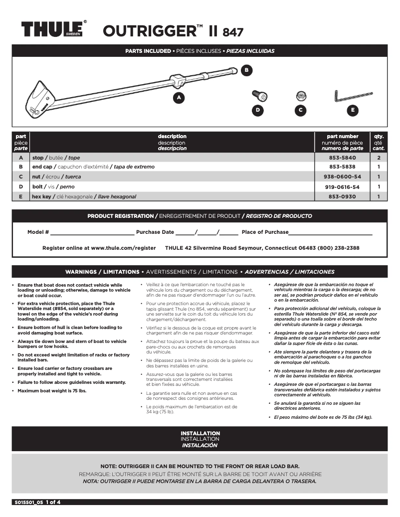 Page 1 de la notice Manuel utilisateur Thule Outrigger II