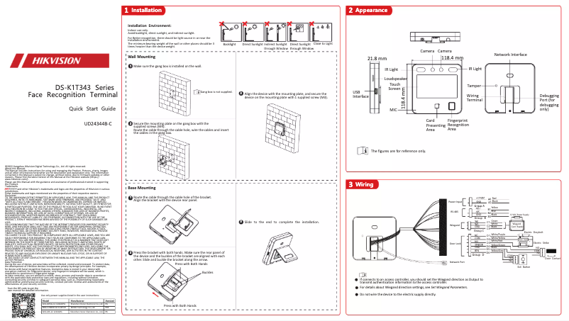 Page n°1 - Guide de démarrage rapide Hikvision DS-K1T343MWX