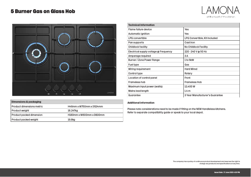 Page n°1 - Fiche technique Lamona LAM1551