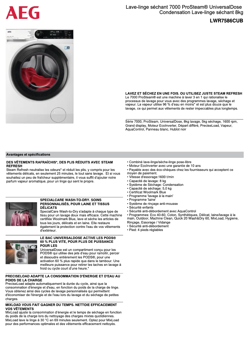 Página 1 del manual Ficha técnica AEG LWR7586CUB