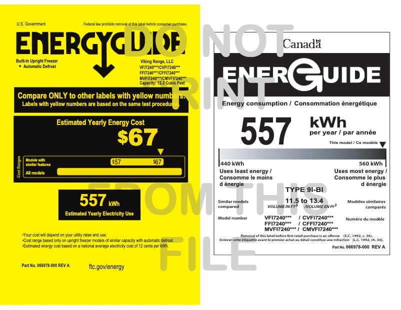 Page 1 de la notice Label énergétique Viking VFI7240WRVC