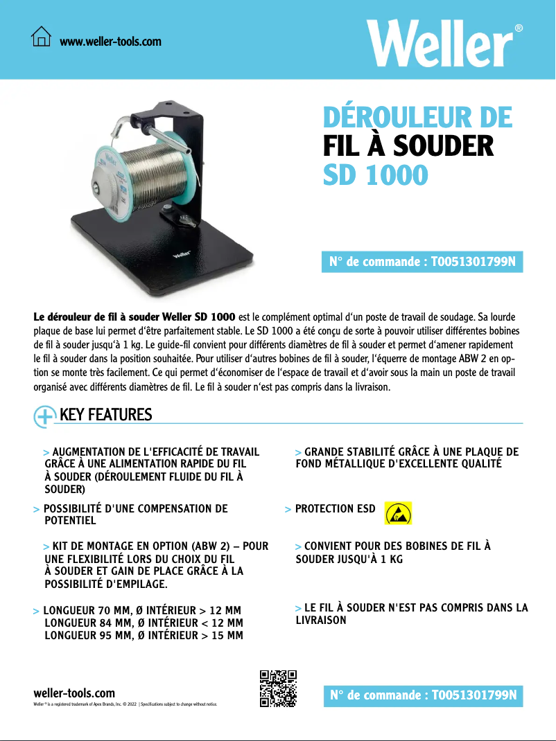 Page 1 de la notice Manuel utilisateur Weller SD 1000