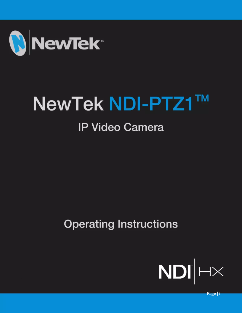 Page n°1 - Manuel utilisateur NewTek NDI-PTZ1