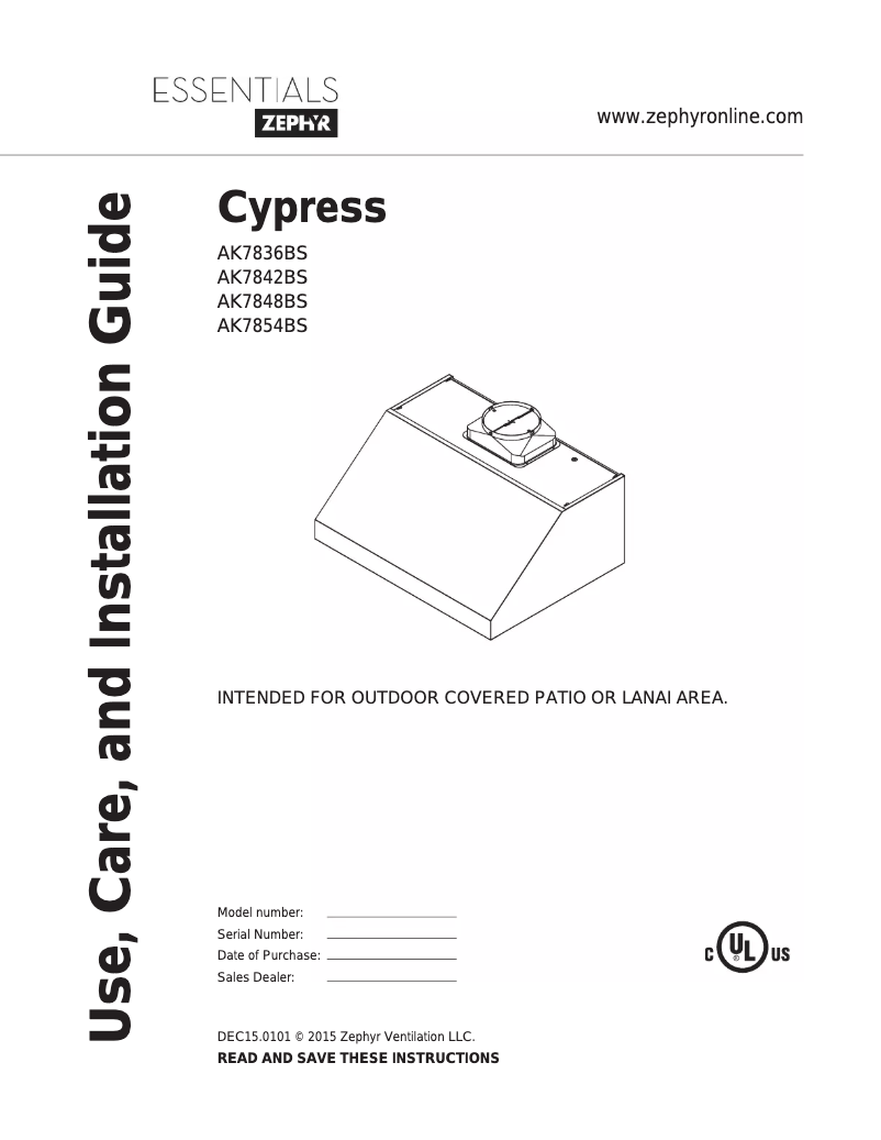 Page n°1 - Manuel utilisateur Zephyr AK7836BS