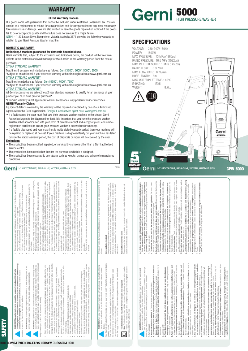 Image de la première page du manuel de l'appareil 5000