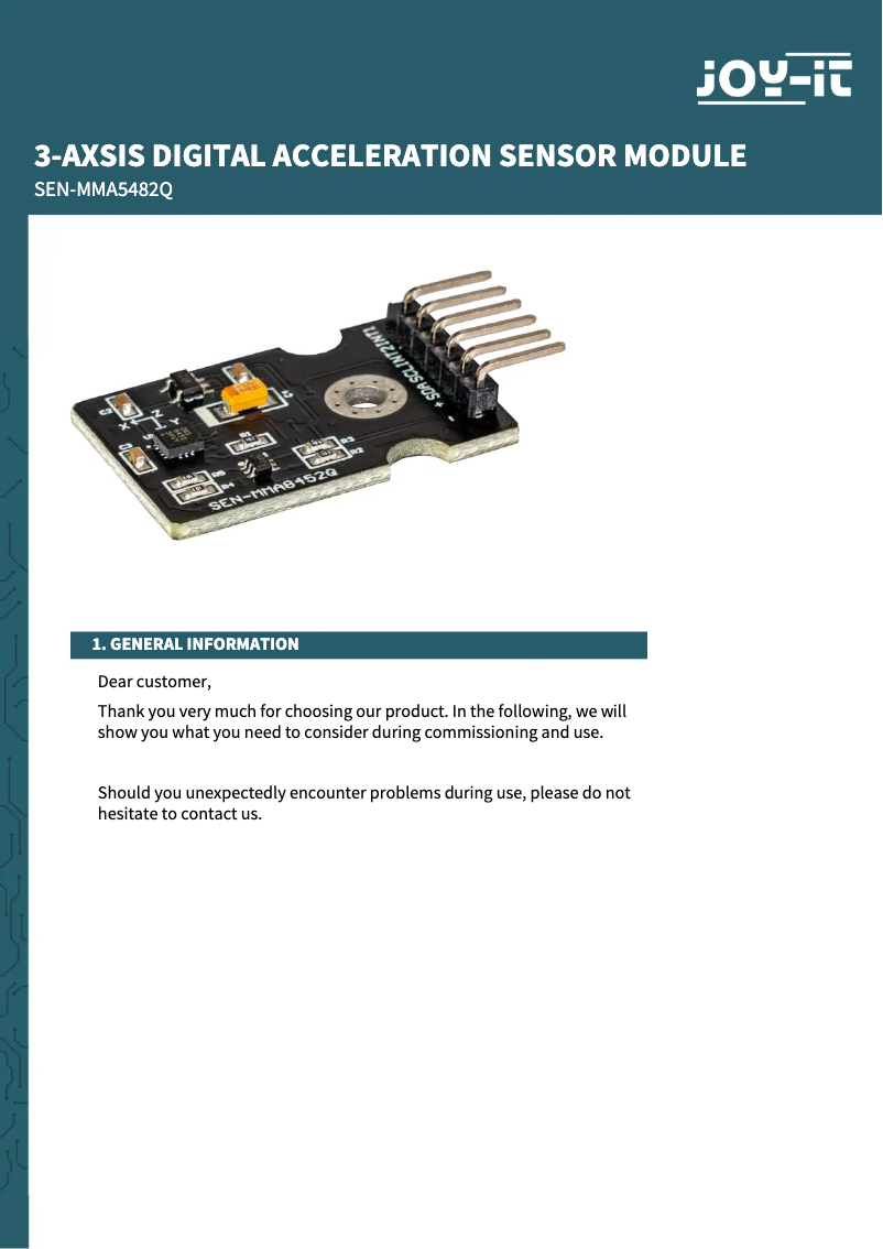 Page n°1 - Manuel utilisateur Joy-It SEN-MMA8452Q