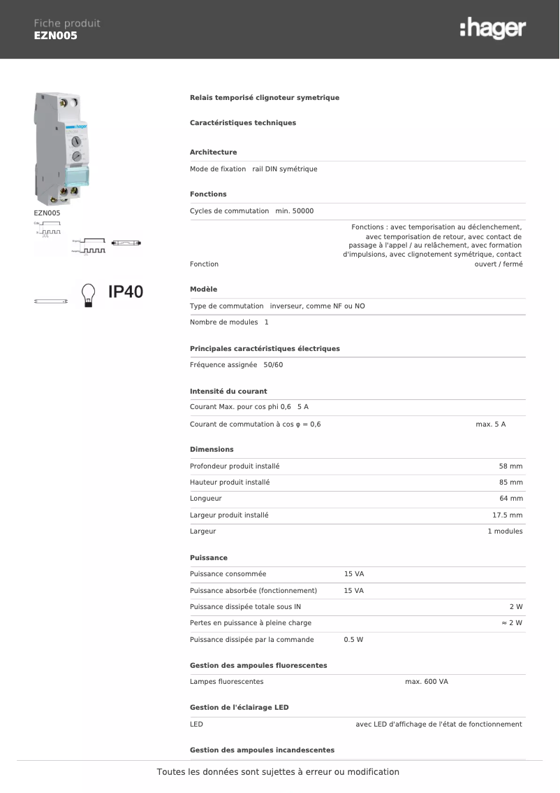 Image de la première page du manuel de l'appareil EZN005