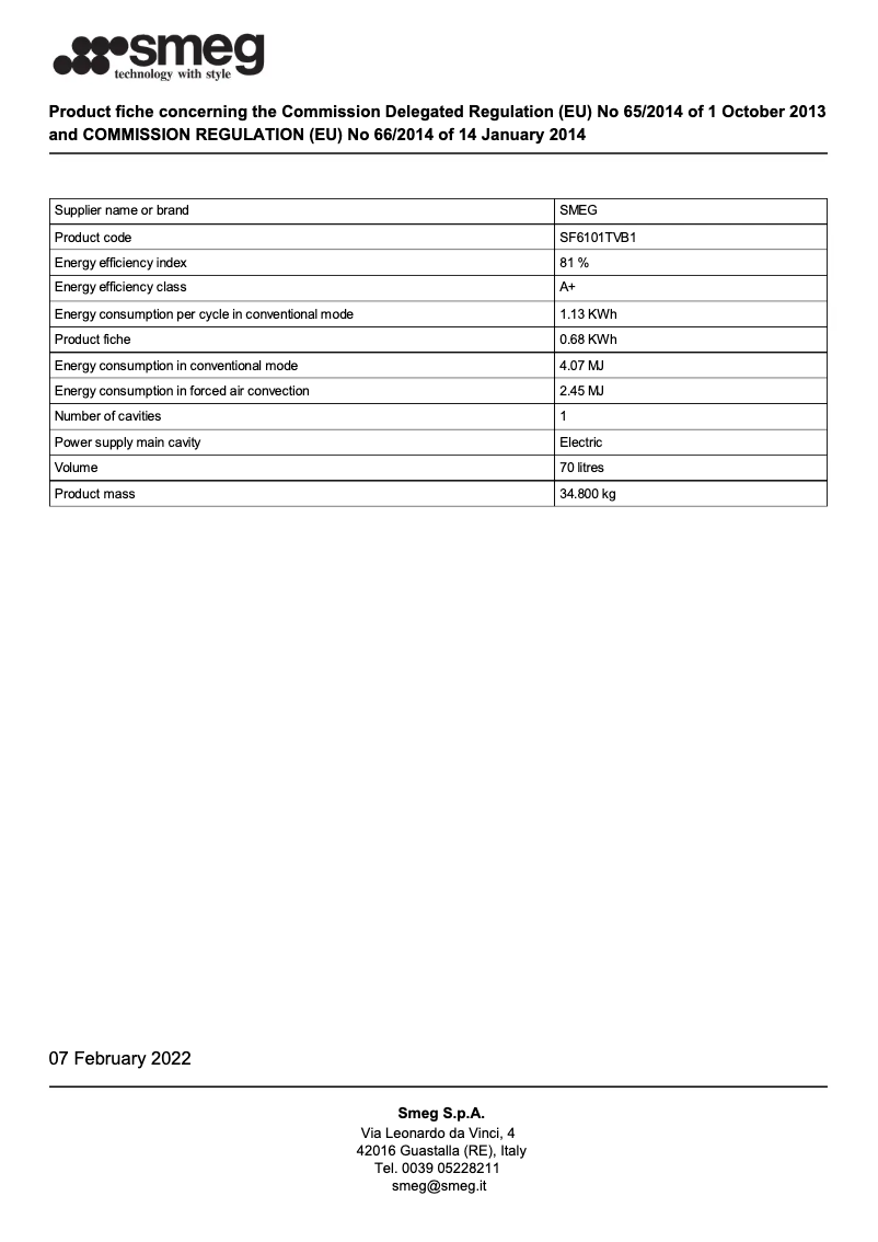 Page 1 de la notice Brochure Smeg SF6101TVB1