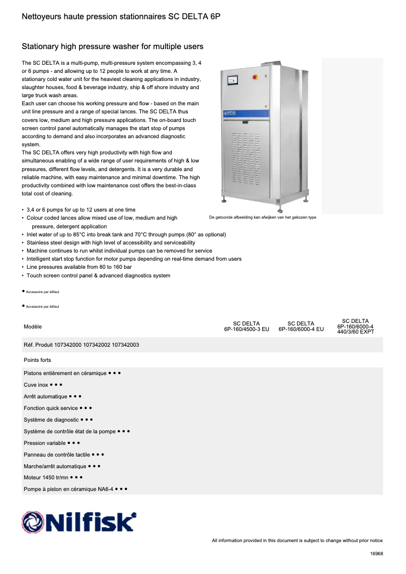 Page 1 de la notice Fiche technique Nilfisk SC DELTA 6P