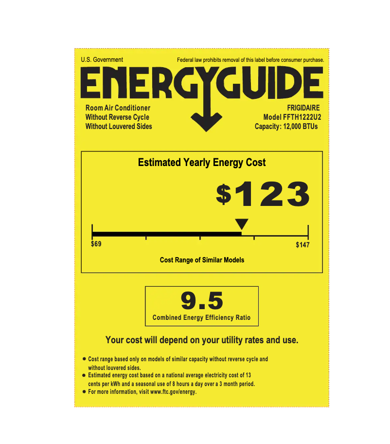 Page 1 de la notice Label énergétique Frigidaire FFTH1222U2