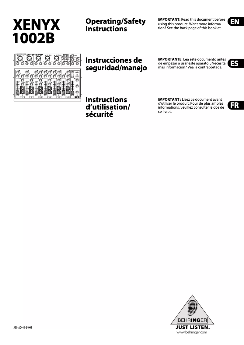 Image de la première page du manuel de l'appareil Xenyx 1002B