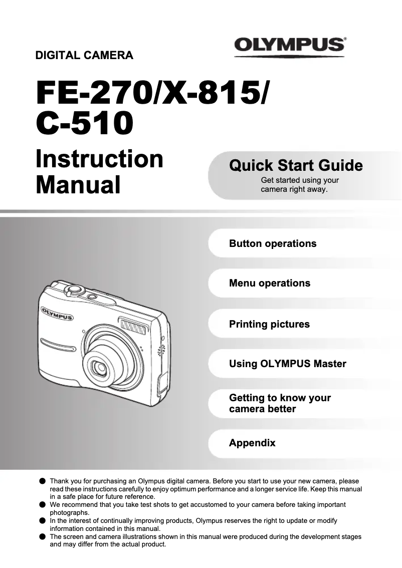 Page n°1 - Manuel utilisateur Olympus C-510