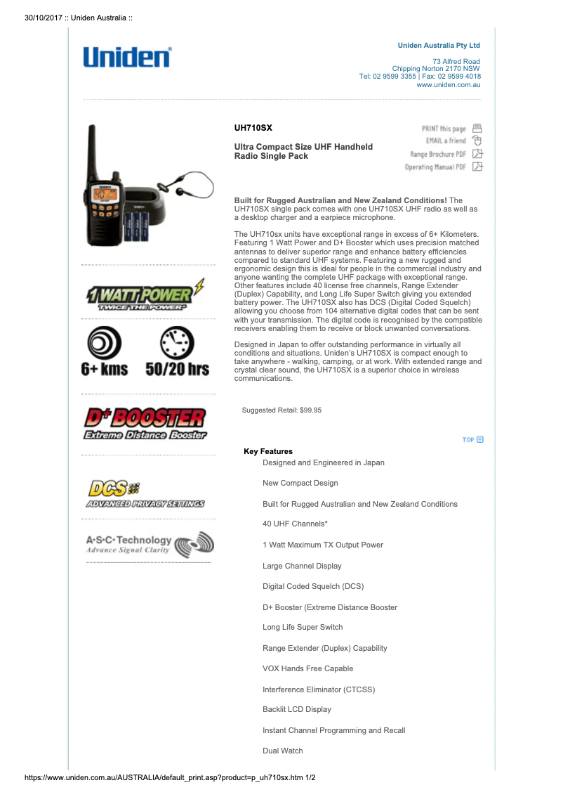 Page n°1 - Manuel utilisateur Uniden UH720SX