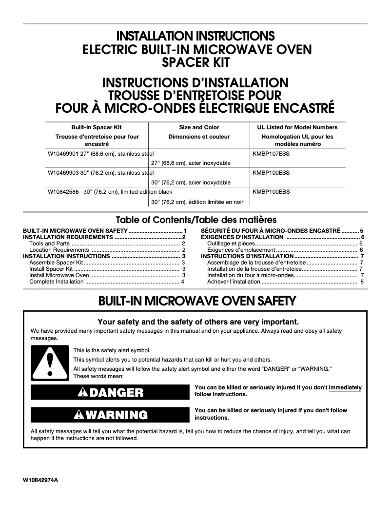 Page 1 de la notice Manuel utilisateur KitchenAid W10469903