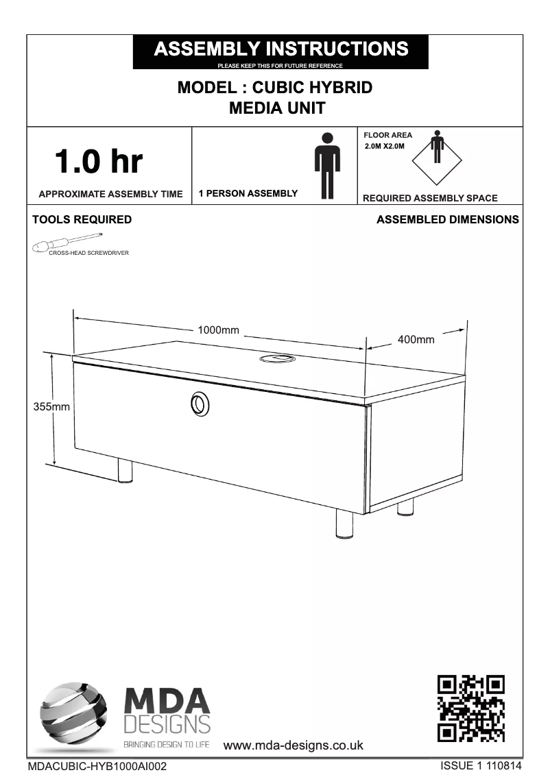 Page n°1 - Manuel utilisateur MDA Designs Cubic Hybrid
