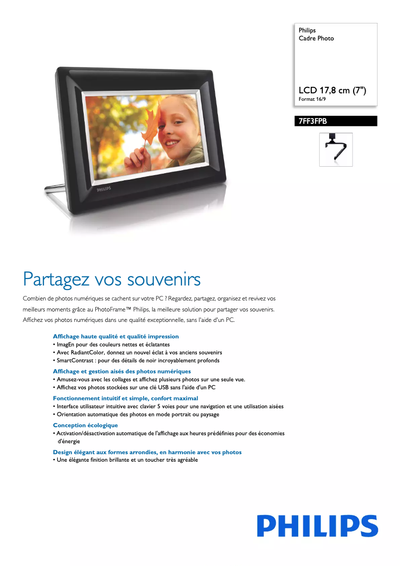 Page 1 de la notice Fiche technique Philips 7FF3FPB