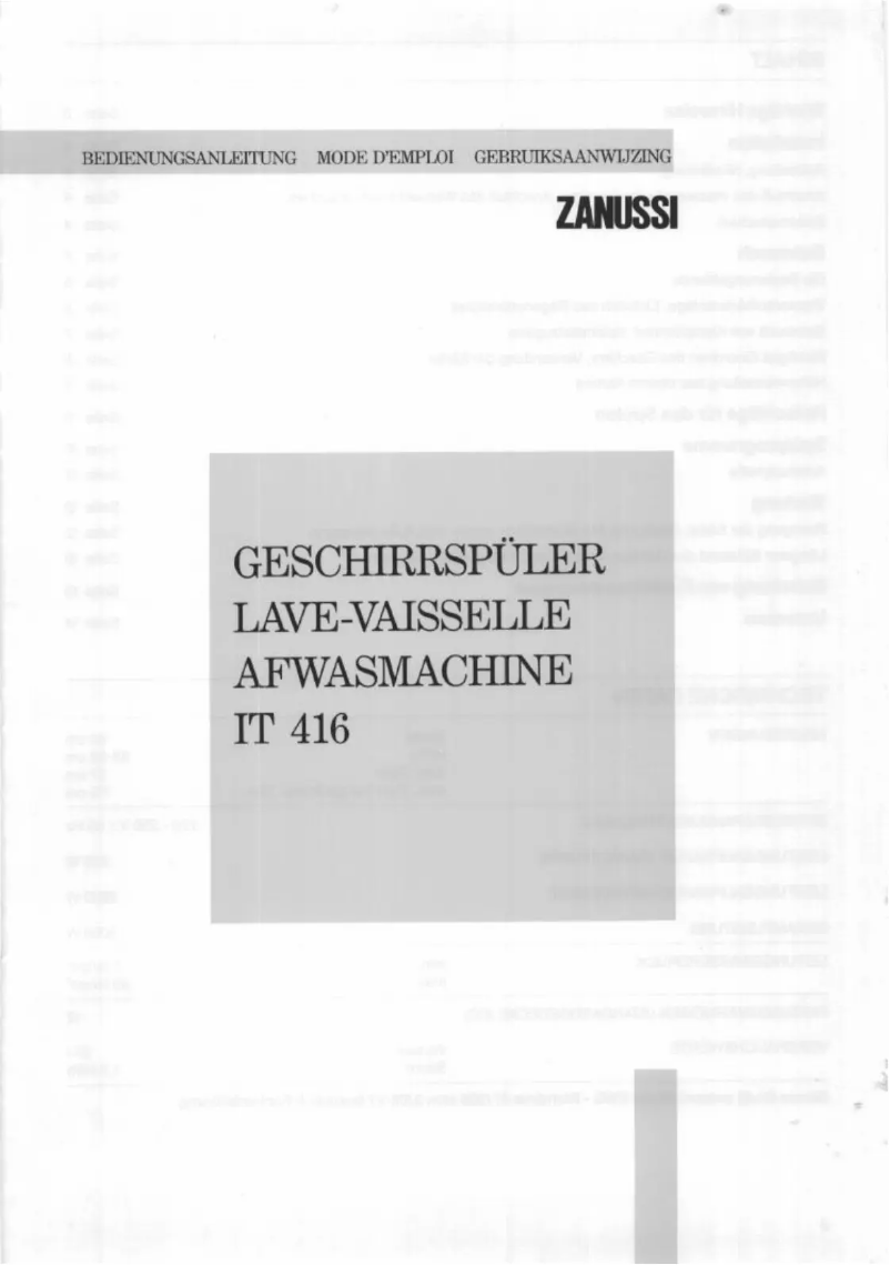 Page 1 de la notice Manuel utilisateur Zanussi IT 416