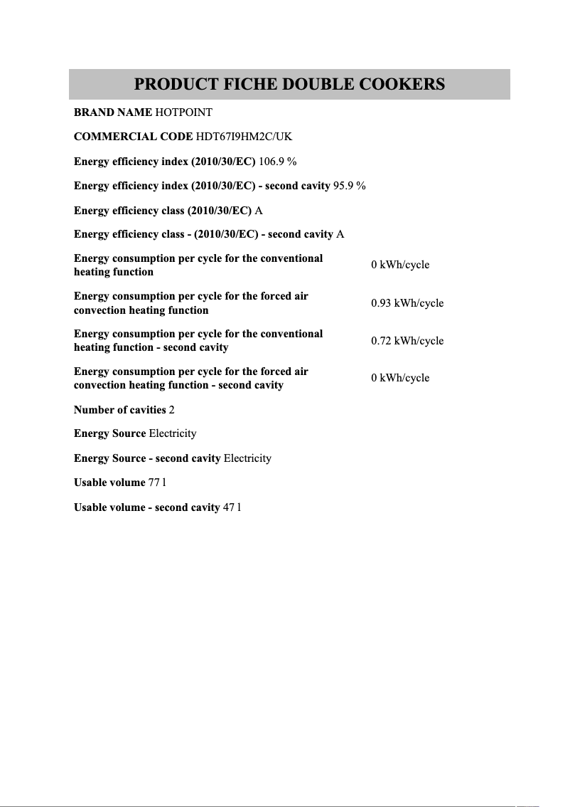 Page n°1 - Fiche technique Hotpoint HDT67I9HM2C/UK