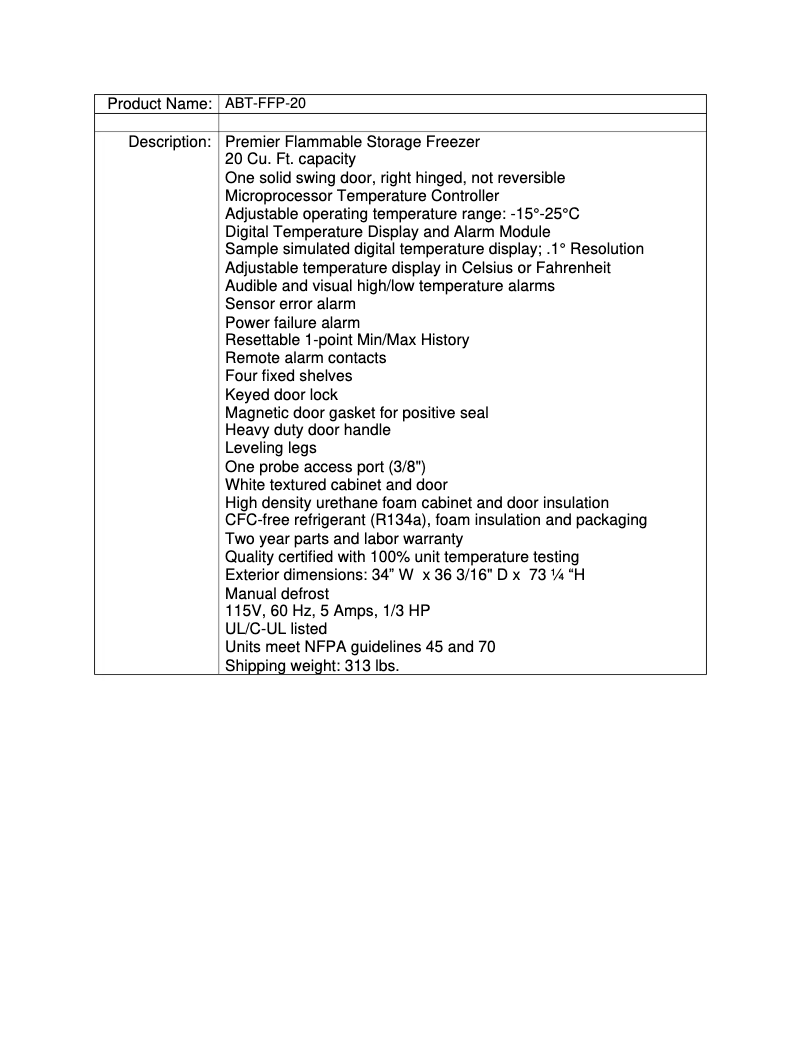 Page 1 de la notice Manuel utilisateur American BioTech Supply ABT-FFP-20