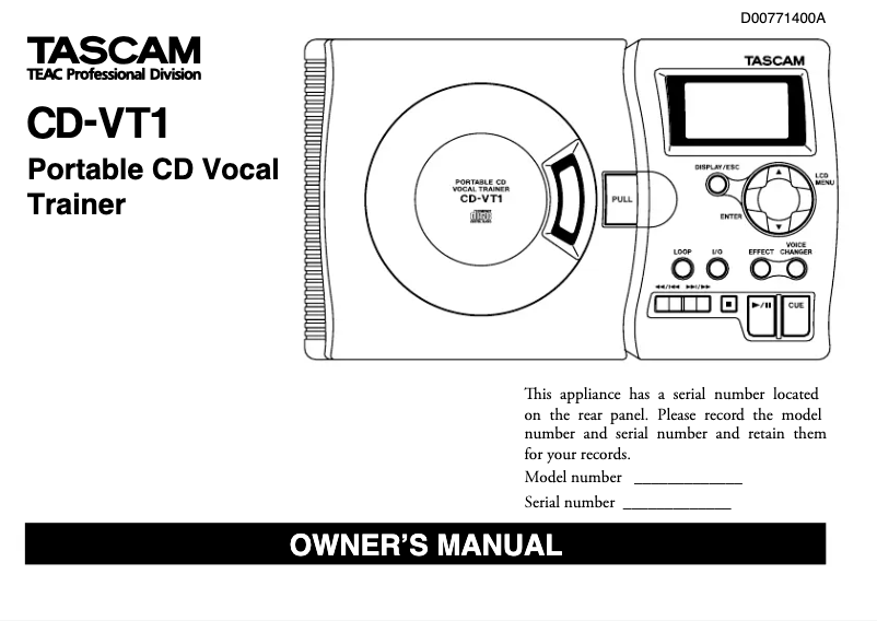 Page n°1 - Manuel utilisateur Tascam CD-VT1