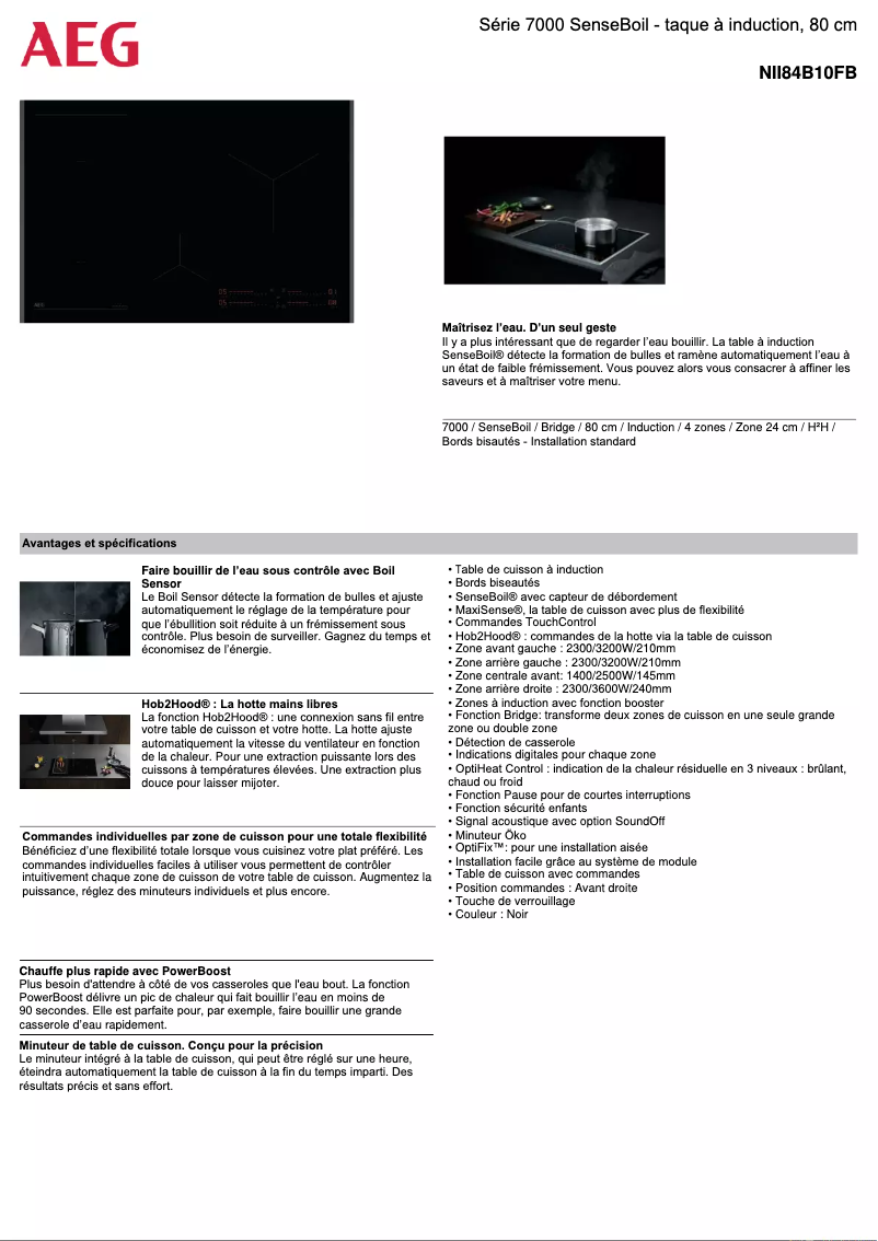 Page 1 de la notice Fiche technique AEG NII84B10FB