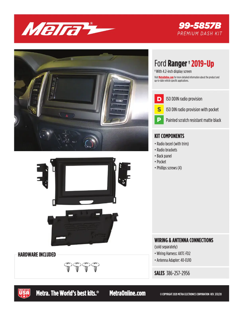 Page 1 de la notice Fiche technique Metra 99-5857B