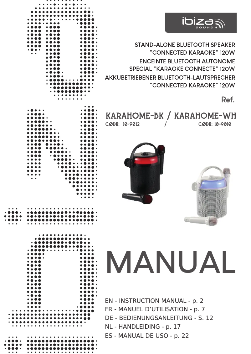 Page 1 de la notice Manuel utilisateur Ibiza Sound KARAHOME-BK