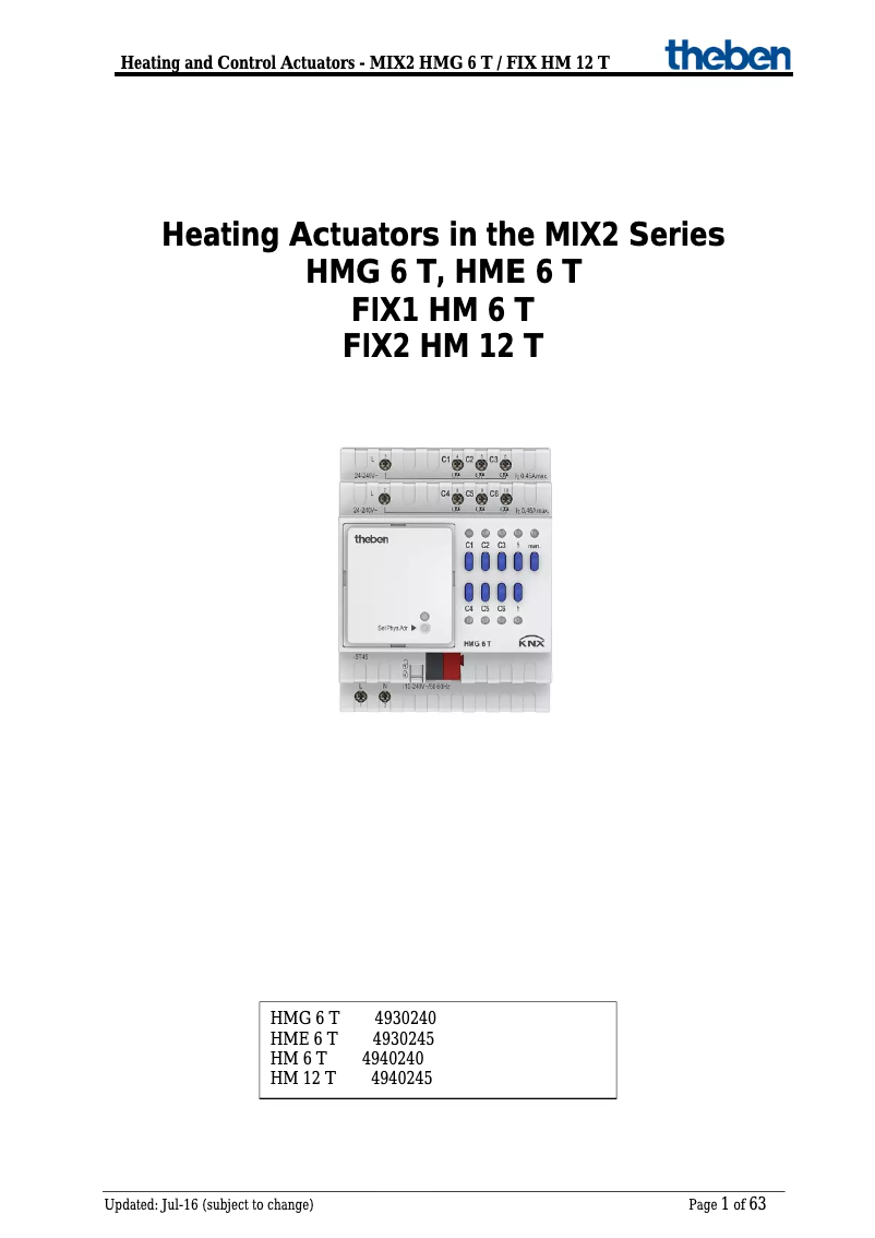 Imagen de la primera página del manual del dispositivo HMG 6 T KNX