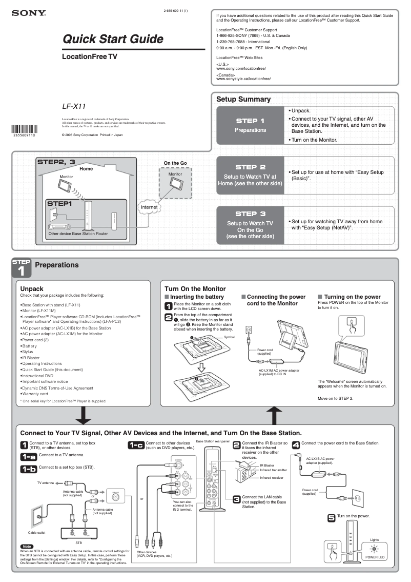 Page 1 de la notice Guide d'installation Sony LF-X11