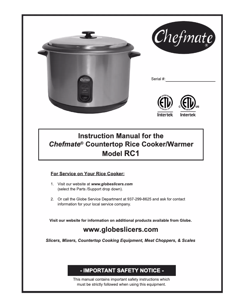 Page n°1 - Manuel utilisateur Chefmate RC1