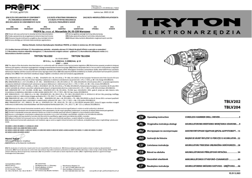 Página 1 del manual Manual de usuario Tryton TBLV202