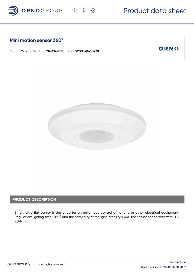 Página 1 del manual Ficha técnica ORNO OR-CR-258