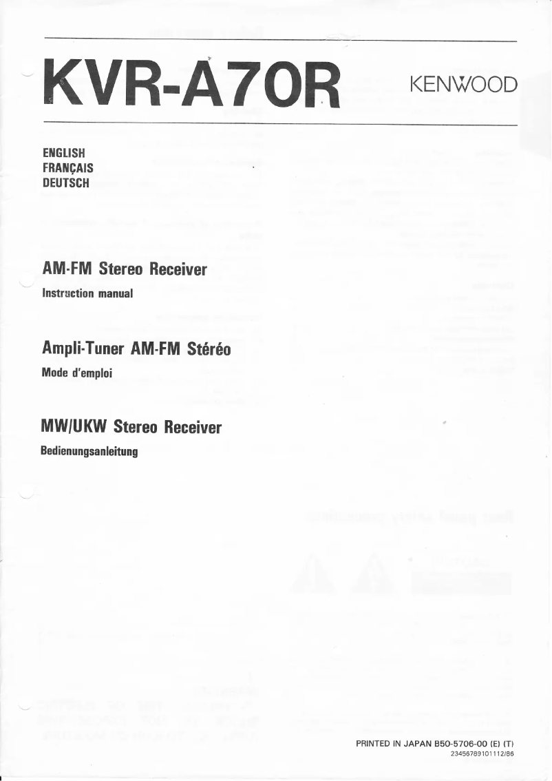 Page n°1 - Manuel utilisateur Kenwood KVR-A7O