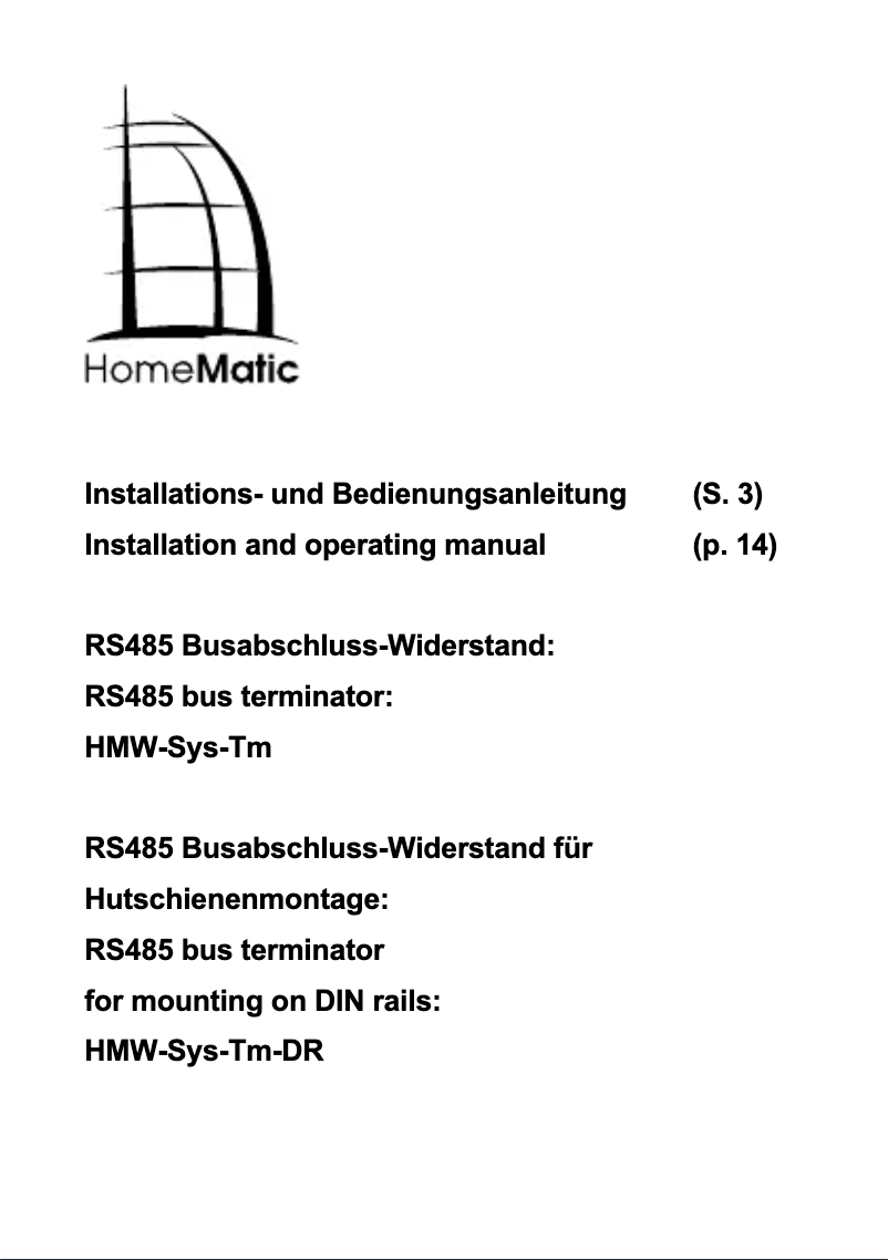 Page n°1 - Manuel utilisateur Homematic IP HMW-Sys-Tm-DR