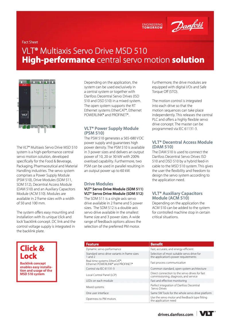 Page 1 of the manual Technical Sheet Danfoss VLT Multiaxis MSD 510