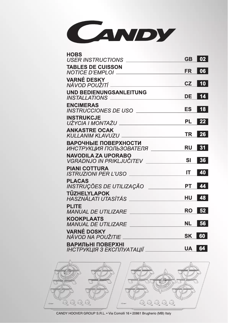 Page 1 de la notice Manuel utilisateur Candy CSG63B4PB