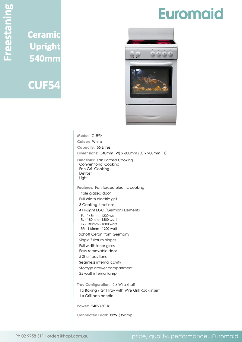 Page 1 de la notice Fiche technique Euromaid CUF54