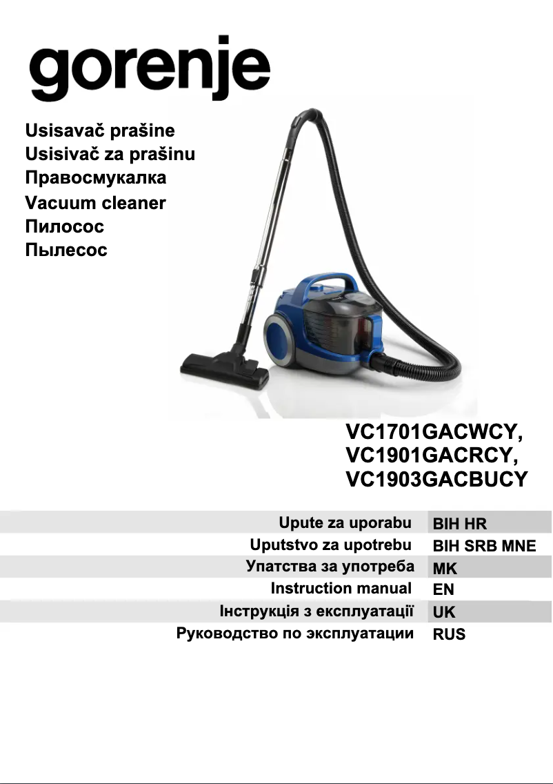 Page 1 de la notice Manuel utilisateur Gorenje VC1901GACRCY