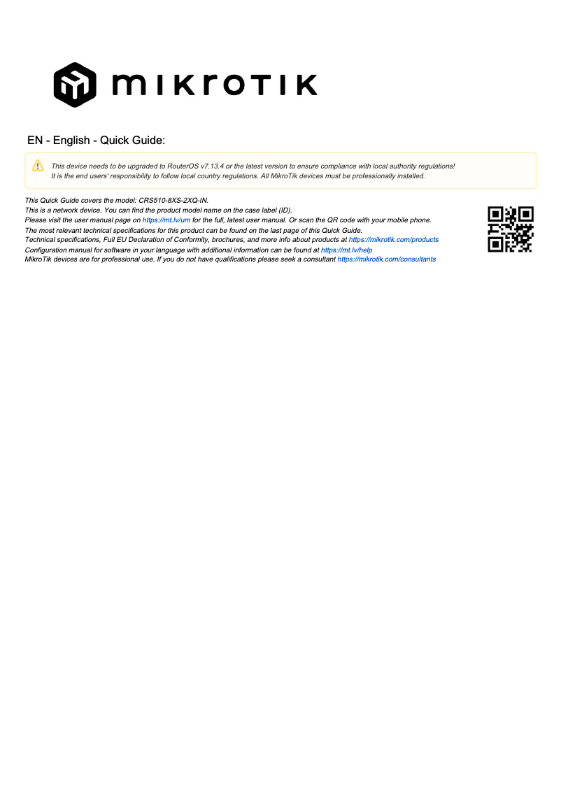 Image de la première page du manuel de l'appareil CRS510-8XS-2XQ-IN