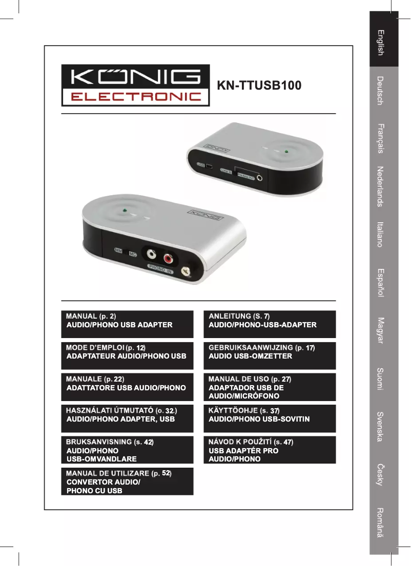 Page 1 de la notice Manuel utilisateur Konig KN-TTUSB100