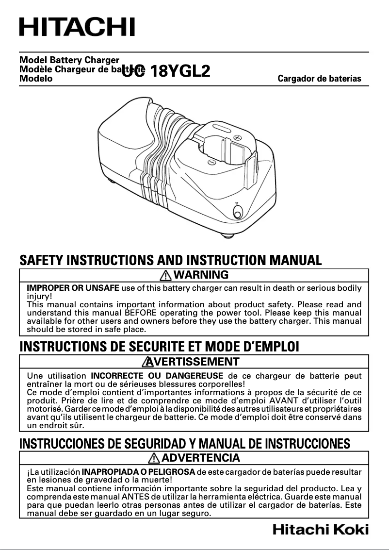 Page 1 de la notice Manuel utilisateur Hitachi UC 18YGL2