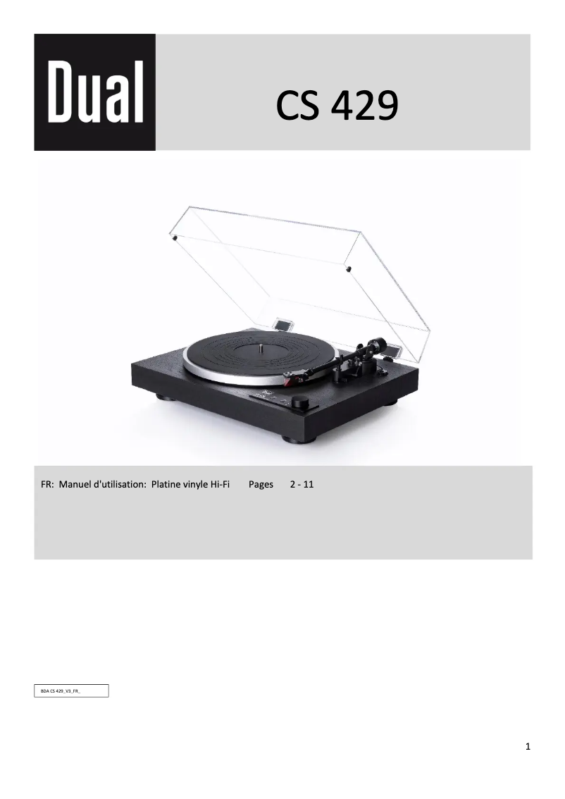Page n°1 - Manuel utilisateur Dual CS 429