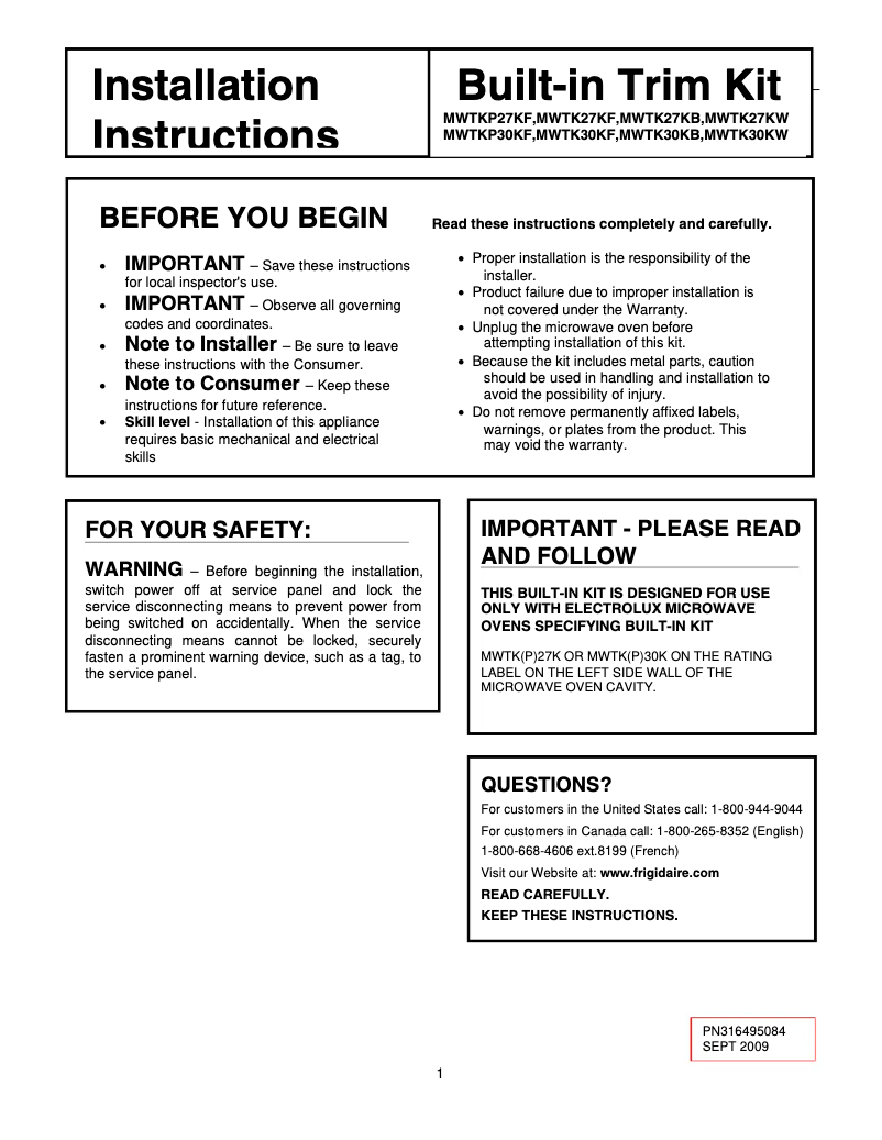 Imagen de la primera página del manual del dispositivo MWTKP27KF