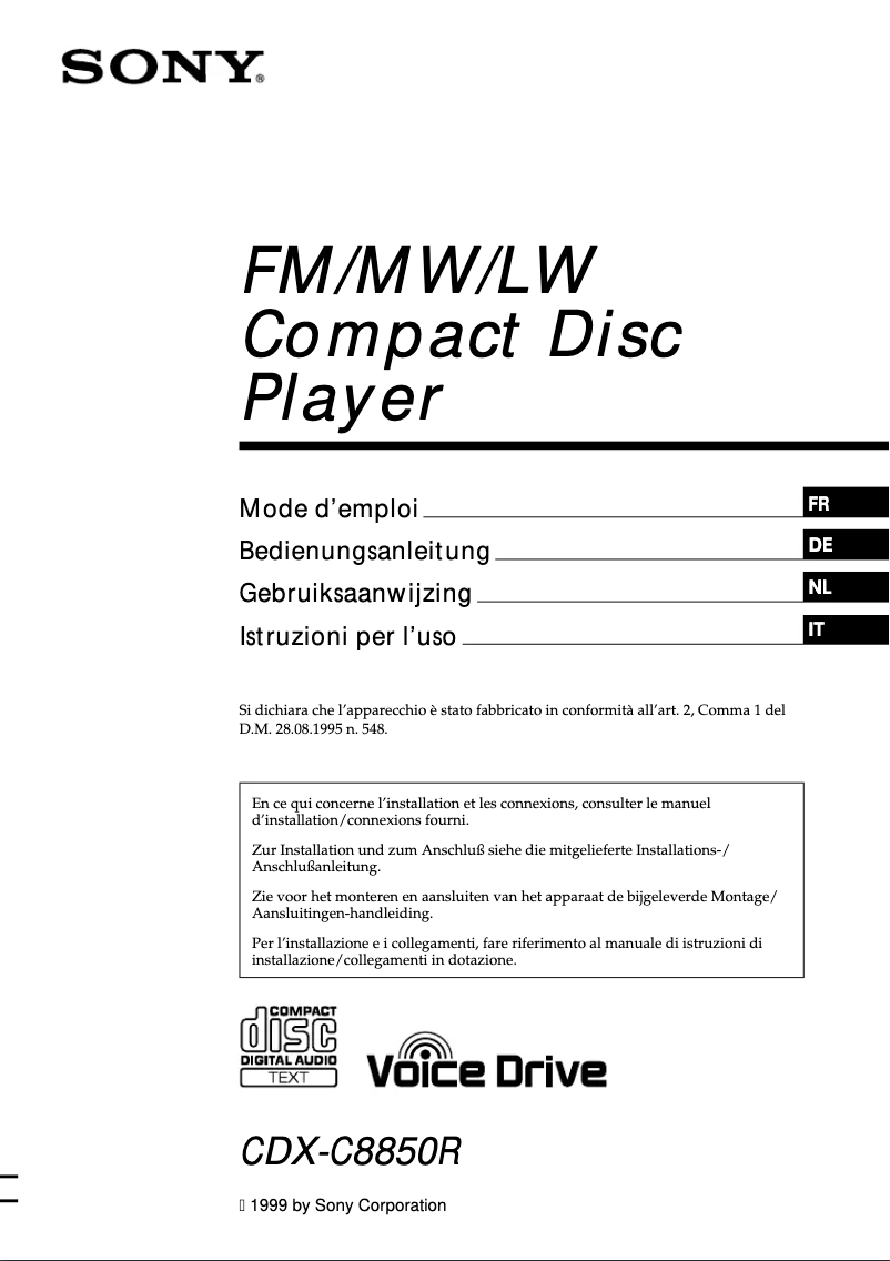 Page 1 de la notice Manuel utilisateur Sony CDX-C8850R