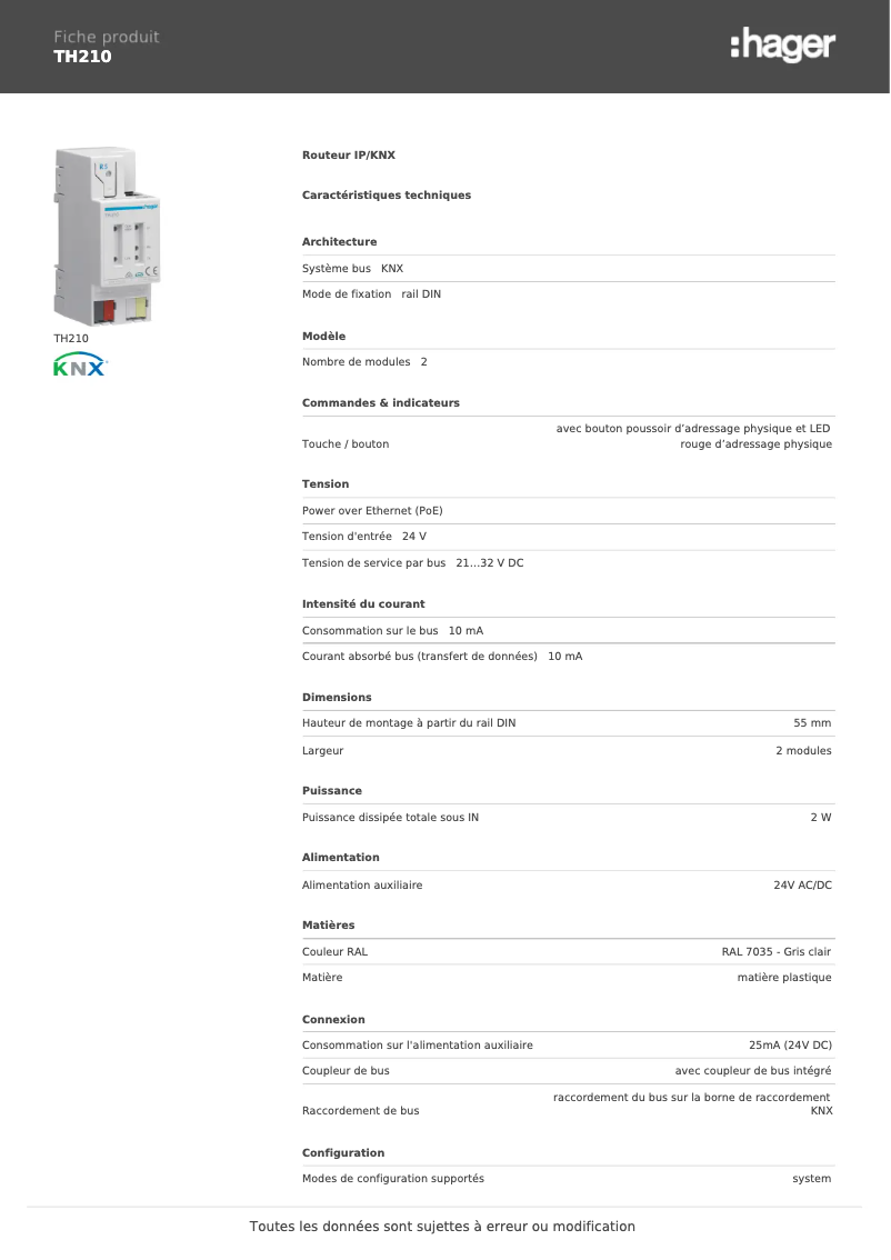 Image de la première page du manuel de l'appareil TH210
