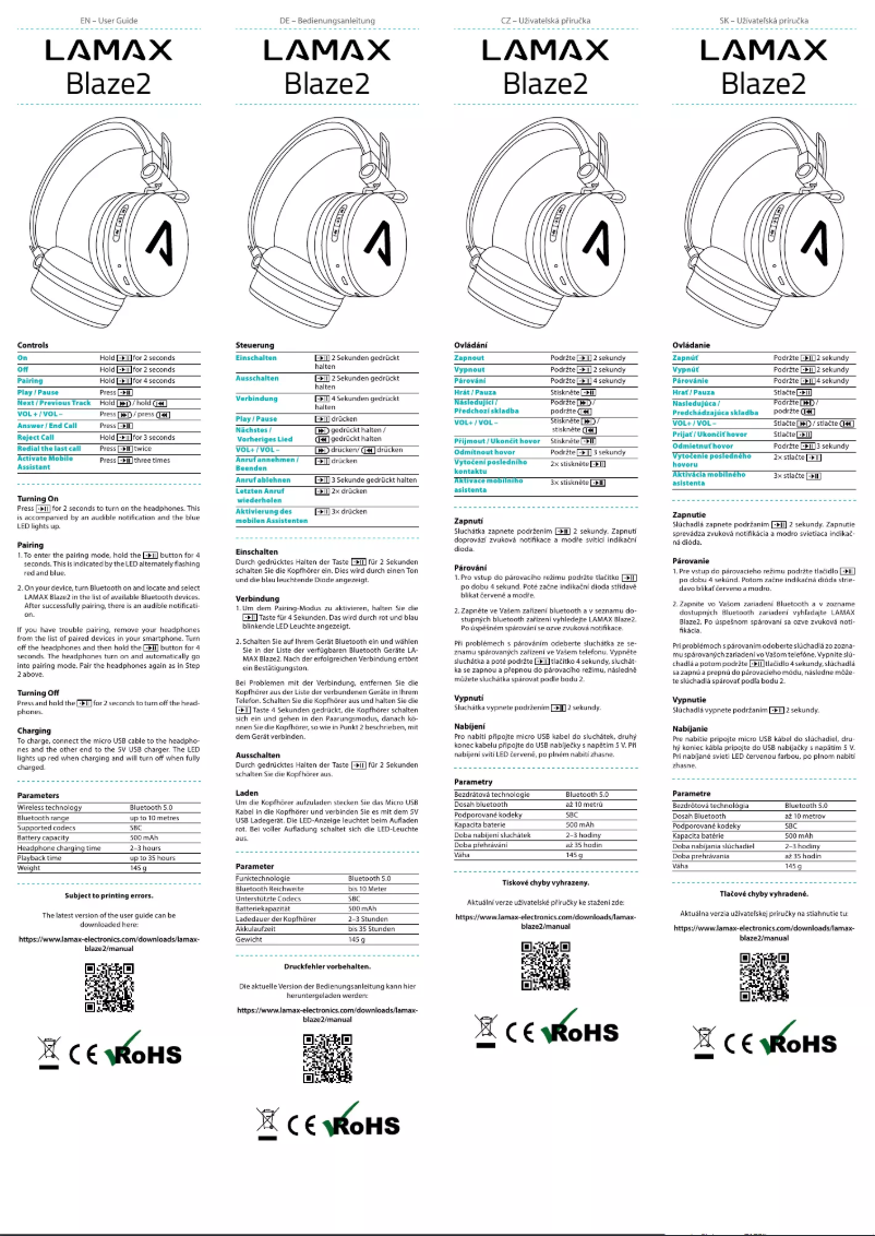 Page 1 de la notice Manuel utilisateur Lamax Blaze2