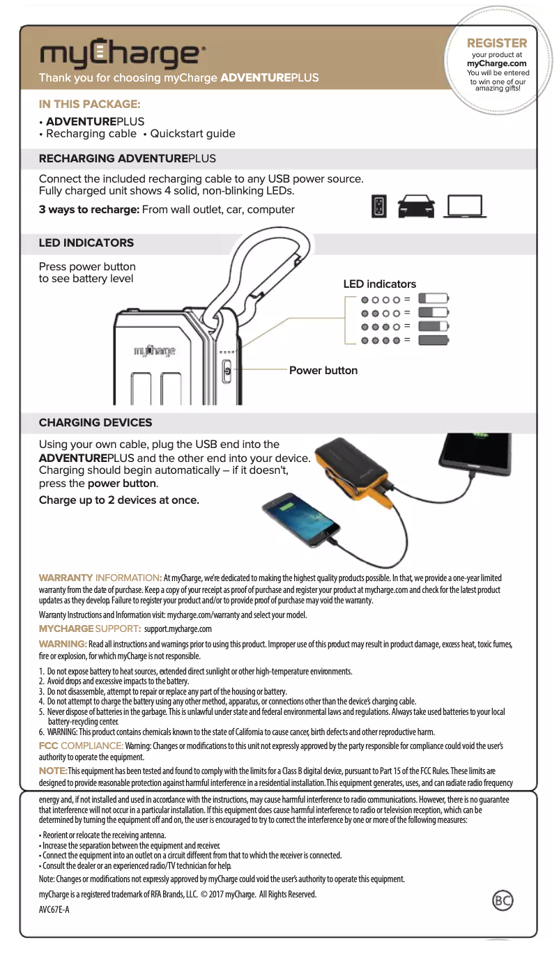 Page 1 de la notice Manuel utilisateur myCharge AdventurePlus AVC67E