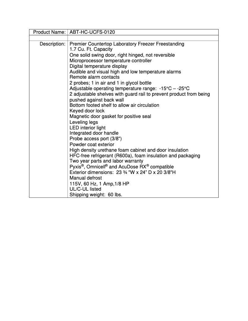 Page 1 de la notice Manuel utilisateur American BioTech Supply ABT-HC-UCFS-0120